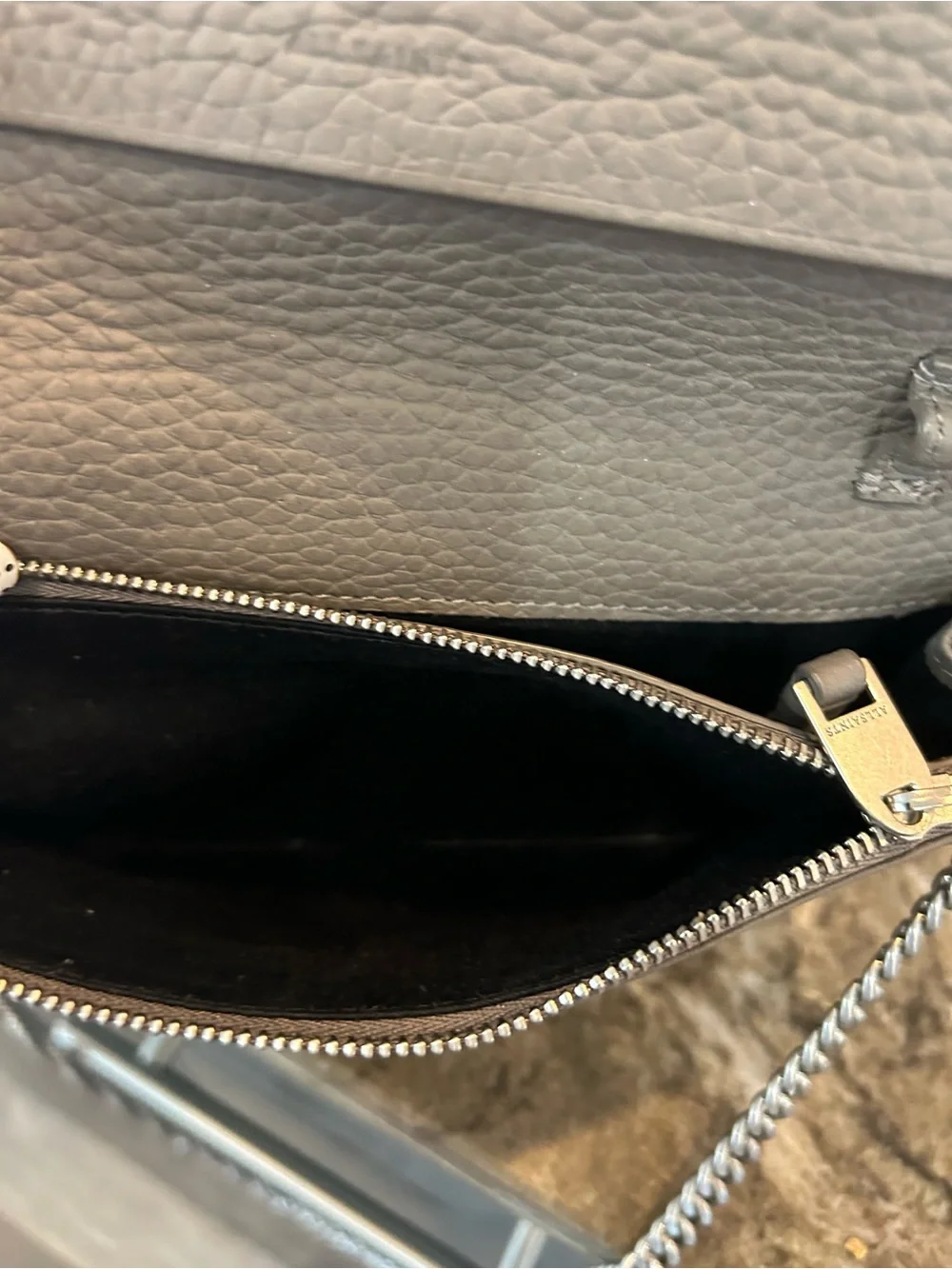 AllSaints Gray Fetch Pebbled Leather Crossbody slight wear GUC